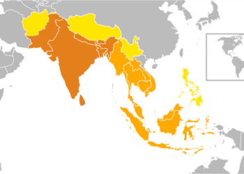 Map of Asia showing regions shaped by Indian cultural influence, with India and surrounding South and Southeast Asian countries highlighted.