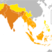 Map of Asia showing regions shaped by Indian cultural influence, with India and surrounding South and Southeast Asian countries highlighted.