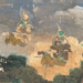 Khmer mural of Preah Ream and Preah Leak riding the flying monkey generals Hanuman and Sugrib through stormy clouds toward Krong Reap’s kingdom of Langka.