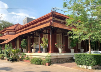 Traditional Khmer-style building at the Royal University of Fine Arts old campus in Phnom Penh.