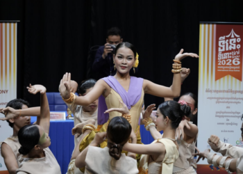 Traditional Khmer dance performance during the signing ceremony of the partnership between the Cambodia Tourism Board (CTB) and Phare Ponleu Selpak, celebrating the launch of the Tini Tinou International Circus Festival 2026 in Cambodia.